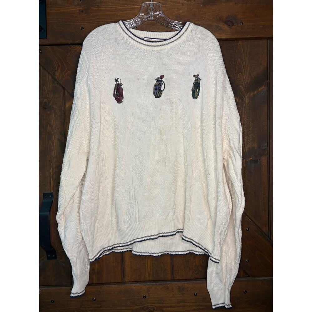 Vintage Shenandoah Sweater Mens XXL White Golf Long Sleeve Pullover